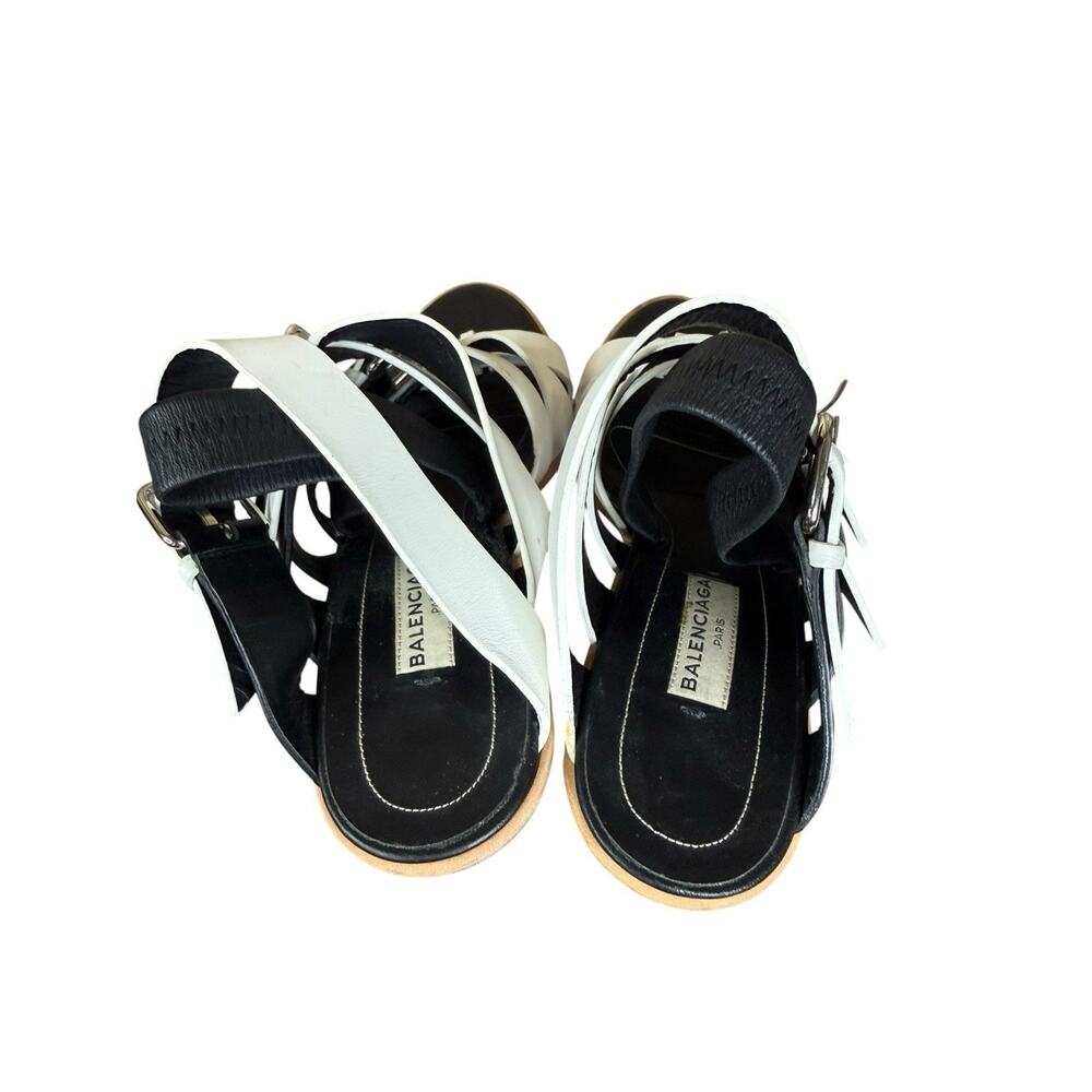 Balenciaga Bicolor Leather Buckle Sandals Black White Heels IT 36.5 US 6.5 - Picture 8 of 11
